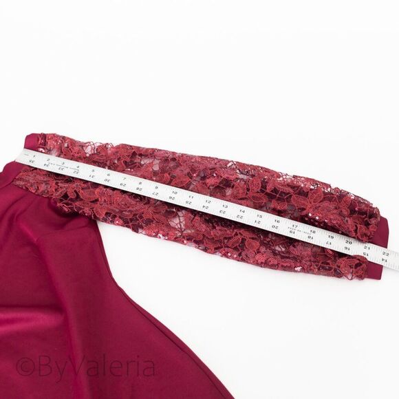 Venus Women's Burgundy Top L Balloon Sleeve Lace Sequin Holiday Christmas Glam - Picture 10 of 10